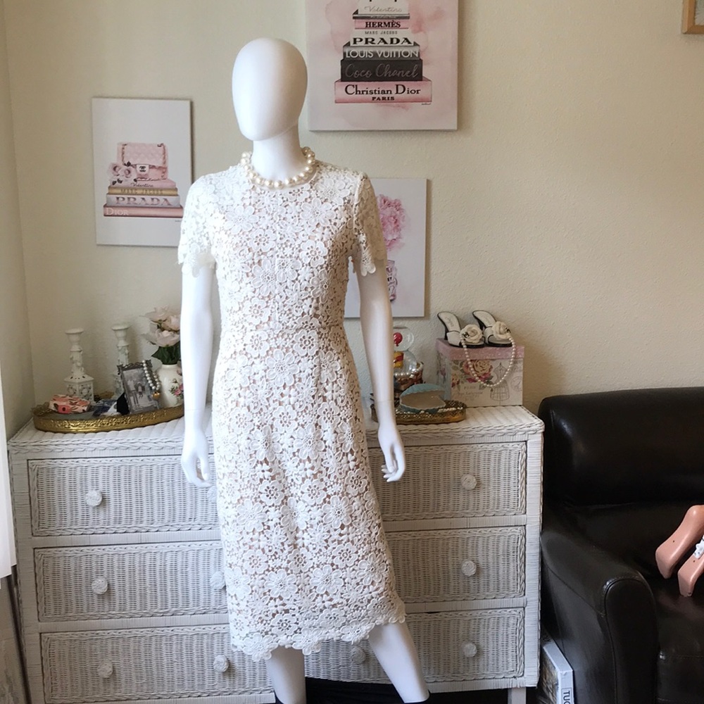 Shoshanna Guipure 100% cotton Lace crochet dress white color size 4